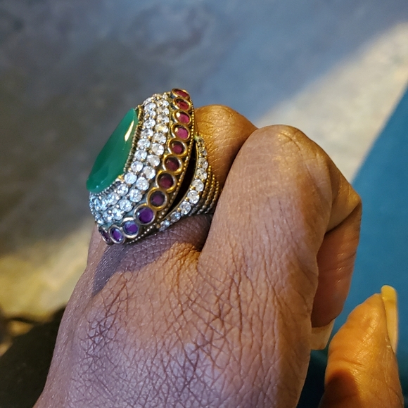 Turkish 925 Sterling Silver , Bronze Emerald Ring - Picture 7 of 8